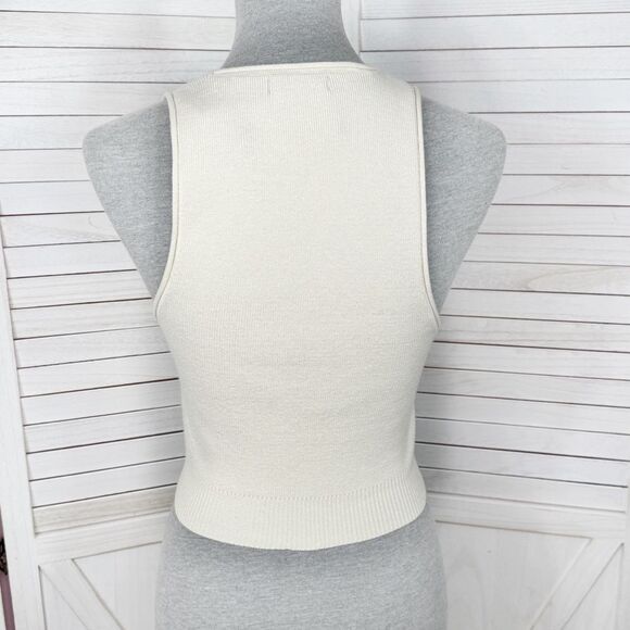 Pretty Little Thing Ribbed Knit Racer Back Crop Tank Top Cream Medium - Picture 4 of 12